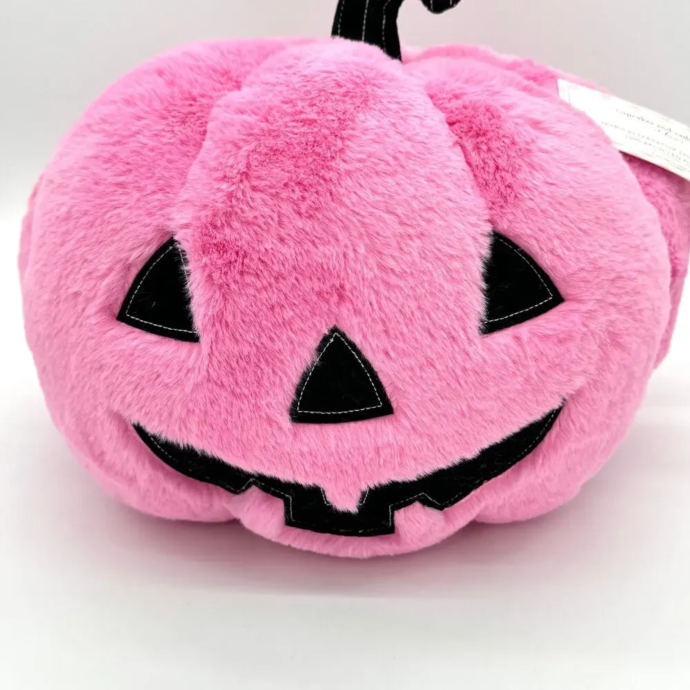 Cupcakes & Cashmere Plush Pink 3D Koda Jack O Lantern Pumpkin Pillow Halloween
